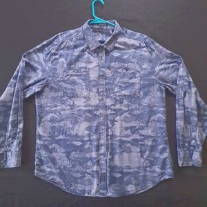 Sean John Long Sleeve Button Up Blue Camo Graphic Cotton Shirt